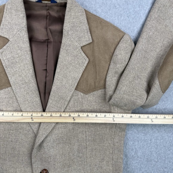 Vintage Pendleton Blazer Mens 40 Beige Virgin Wool Suede Yoke Elbow Patches USA - Picture 13 of 16